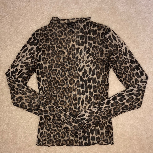 Princess Polly Tops - Mesh Long-Sleeve Cheetah Top
